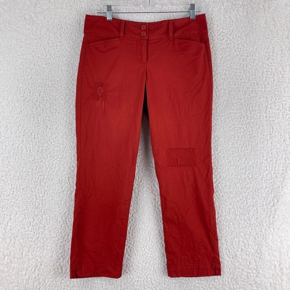 LOFT Outlet Orange Red Original Crop Pants Womens Patchwork Low-Rise Size 2 - Picture 1 of 15